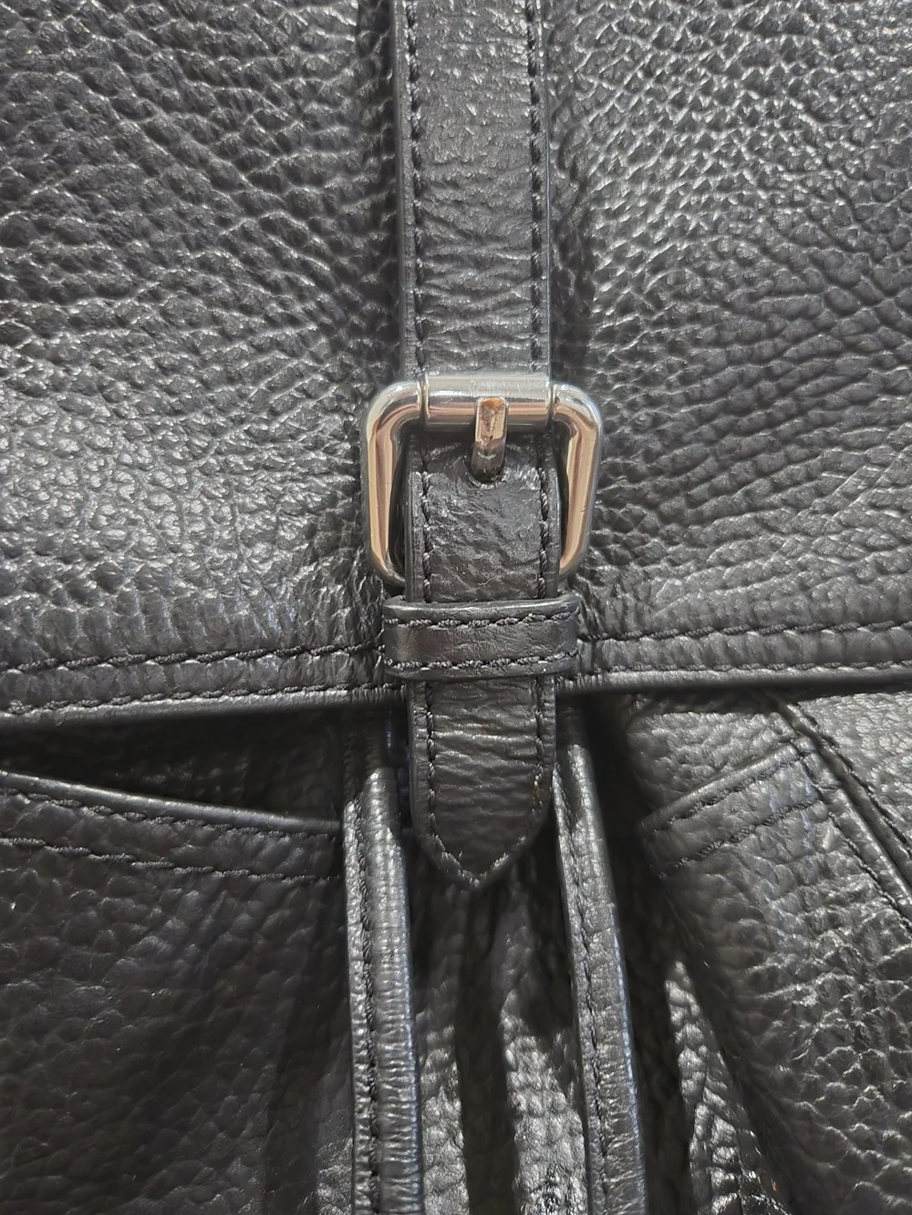Cole Haan Black Pebbled Leather Backpack Silver Hardware EUC Minimal Luxe Bag